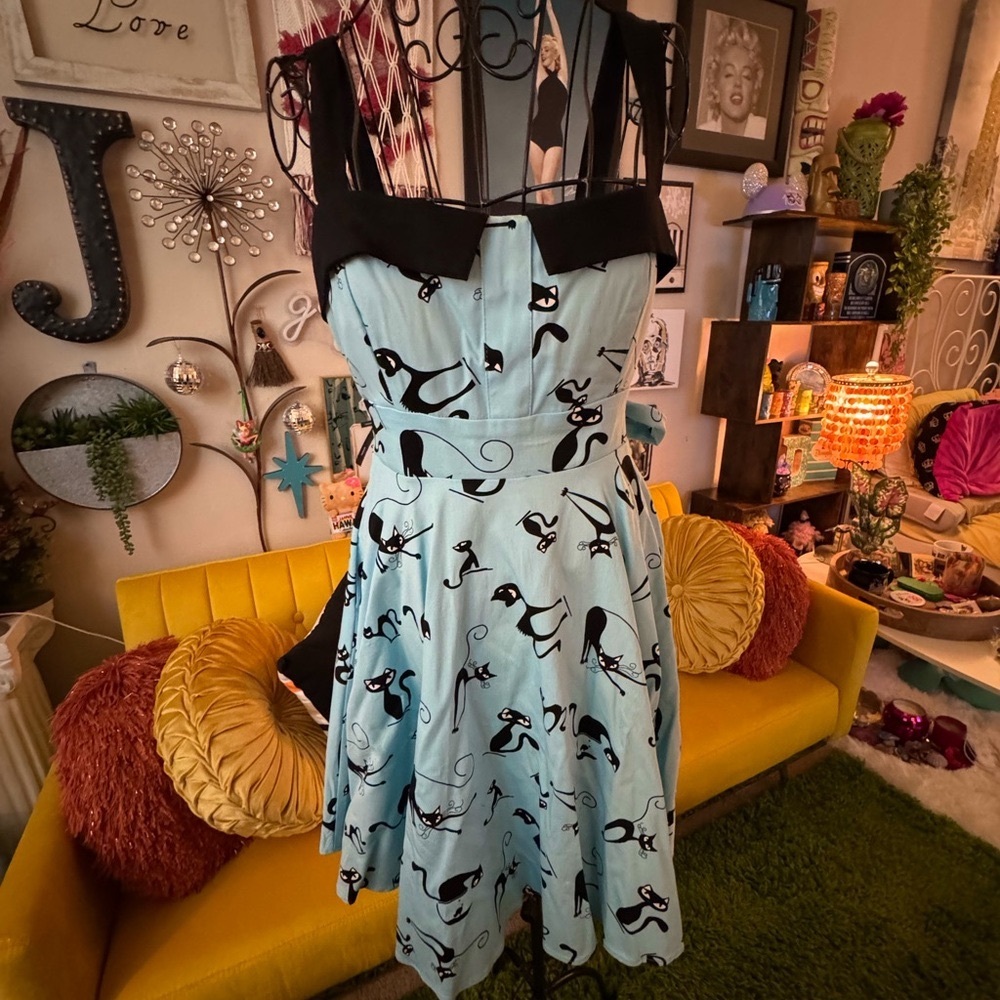 Light Blue Pinup Cat Dress